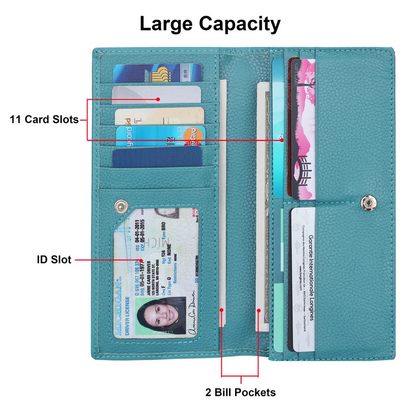 Lavemi Ultra Slim Thin Leather Women Wallet RFID Blocking Credit Card Holder Bifold Long Ladies Billfold (Light Green) - Image 4